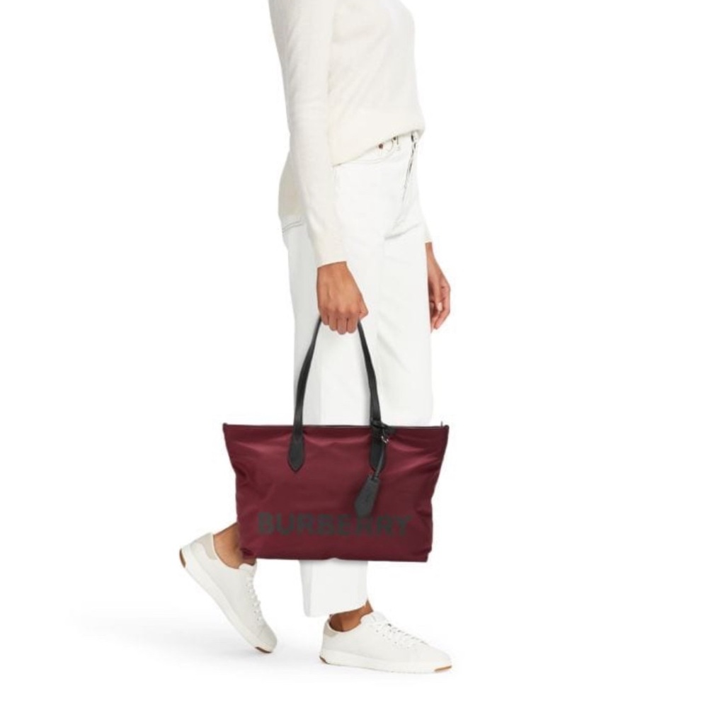 Burberry Nylon Logo Small Tote Dark Red